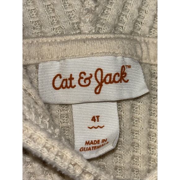 Cat & Jack 4T Waffle Knit Hoodie Ivory Long Sleeves Pocket Outdoors - Picture 3 of 6